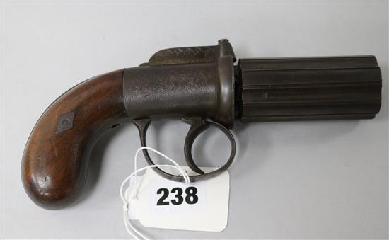A 6 shot percussion pepperbox revolver,